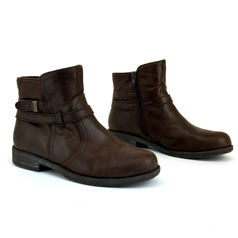 Yuu Clayton Brown Ankle Booties Faux Vegan Leather Side Zipper Size 7.5 M Moto